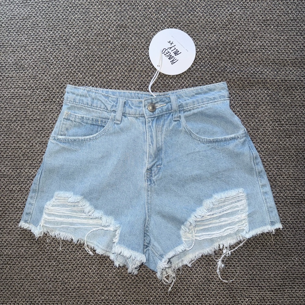 Princess Polly Light Blue Distressed Jean Shorts